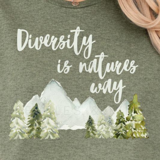 heather military green diversity is natures way t shirt with nature-inspired pride design