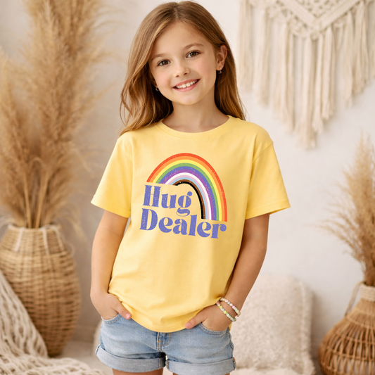 yellow haze hug dealer rainbow youth t shirt with colorful pride rainbow graphic