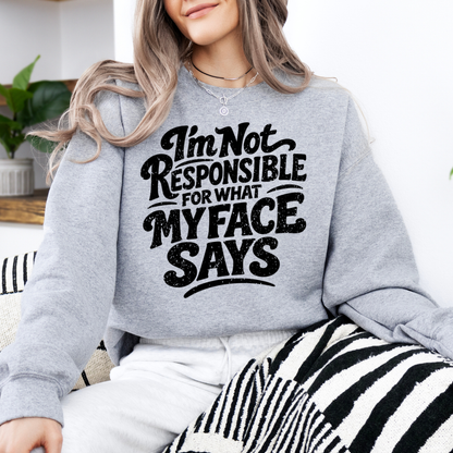 sport grey im not responsible for what my face says autism mental health crewneck with bold text design