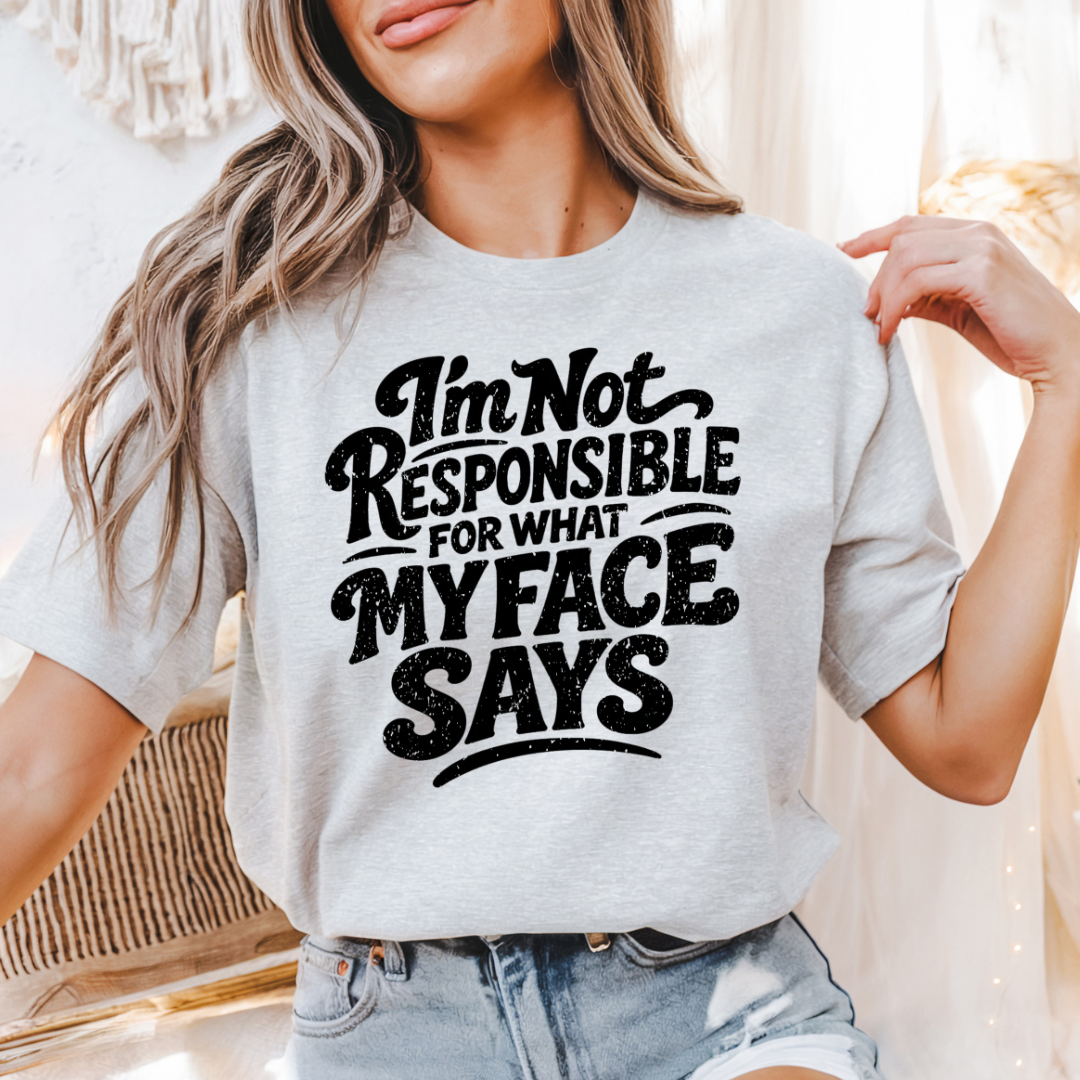 sport grey im not responsible for what my face says autism t shirt with bold text design