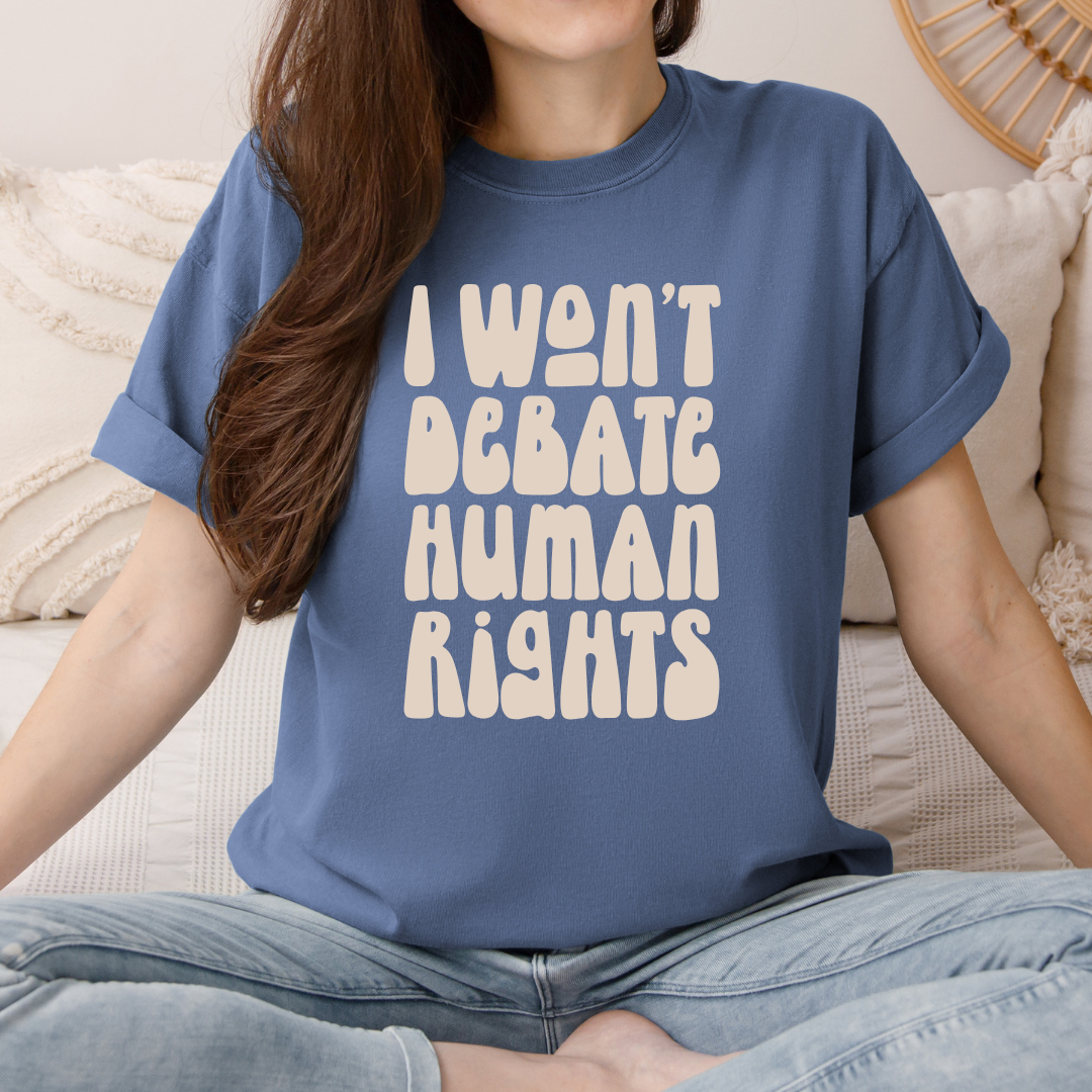 vintage denim i wont debate human rights t shirt with bold text design