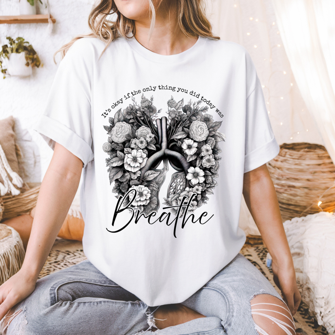 white breathe t shirt with floral lung design