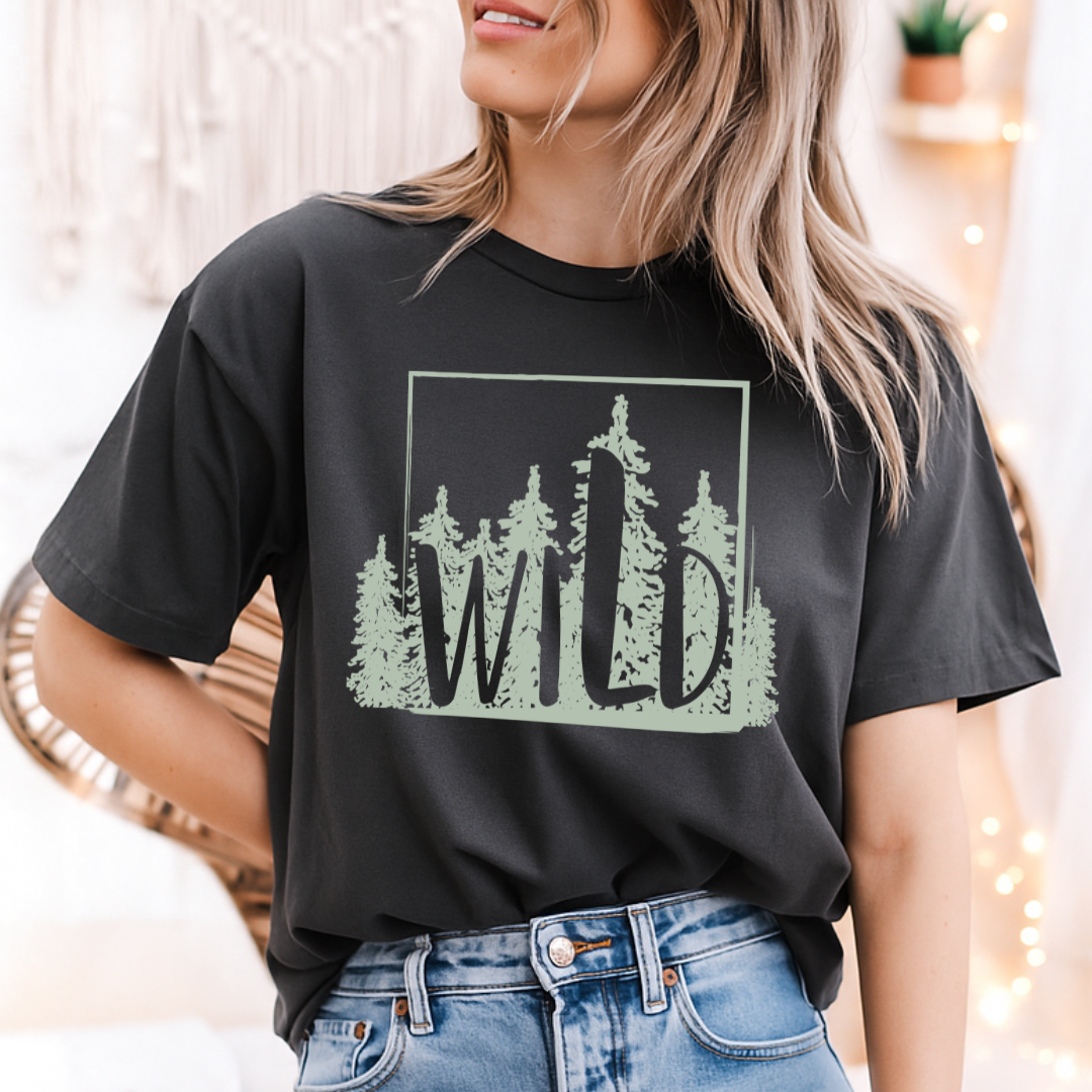 charcoal wild t shirt with forest graphic design