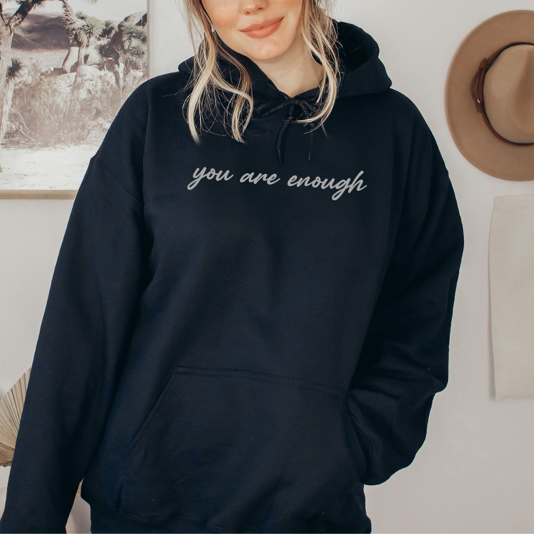 black you are enough hoodie front design mental health apparel Canada