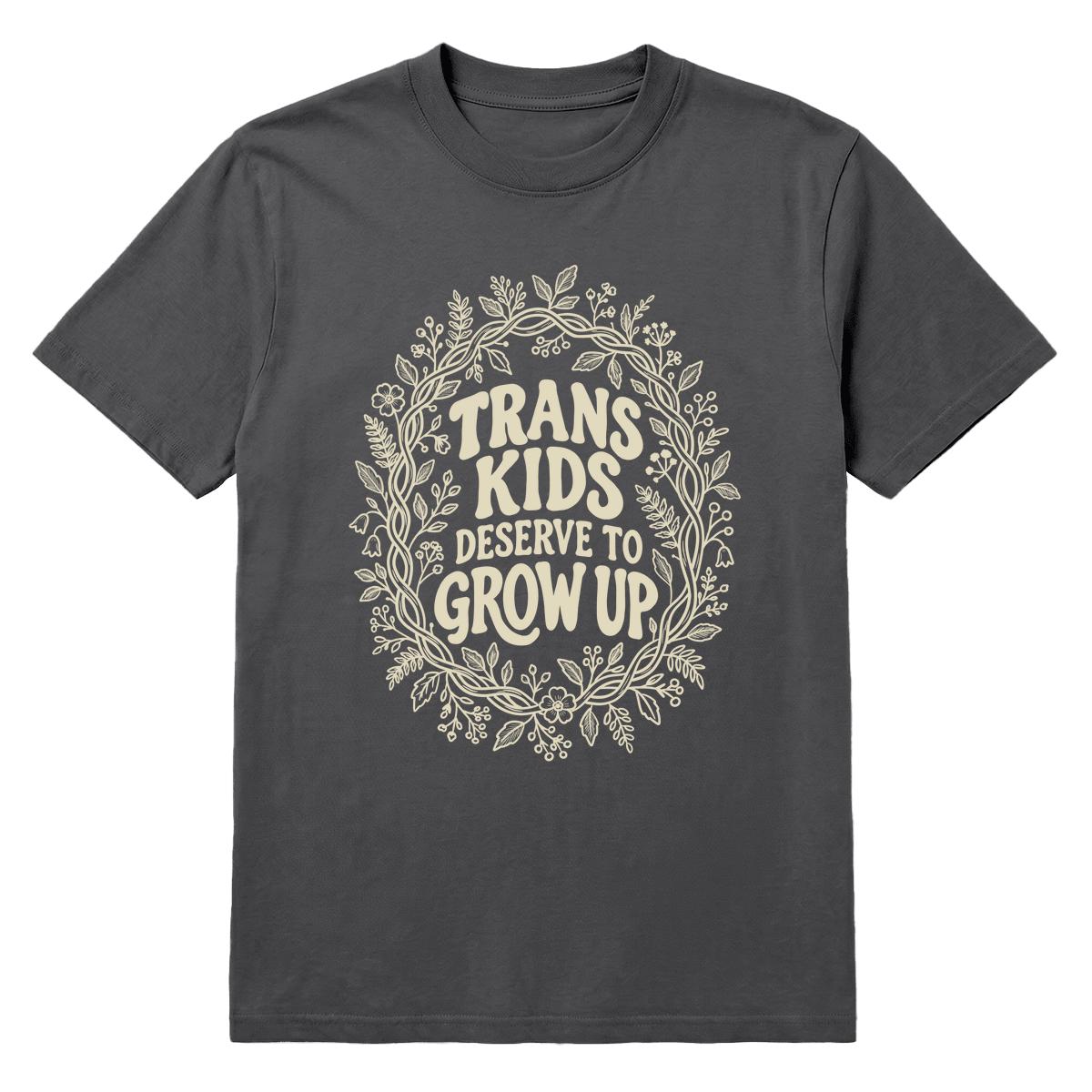 Vintage pepper t-shirt with Trans Kids Deserve to Grow Up botanical graphic in cream