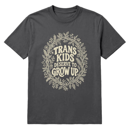 Vintage pepper t-shirt with Trans Kids Deserve to Grow Up botanical graphic in cream